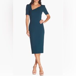 NWOT Dress The Population Ruth Asymmetrical Neck Midi Dress